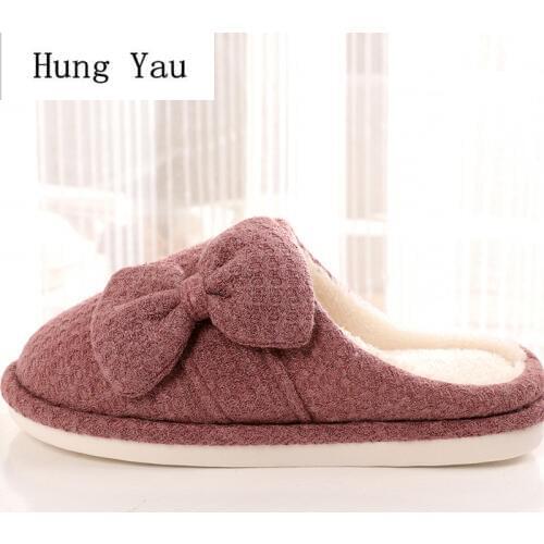 Women Slippers Flips Flops 2018 Winter Warm Shoes Butterfly-knot Fashion Solid Platform Female Slides Non-slip Flat Indoor
