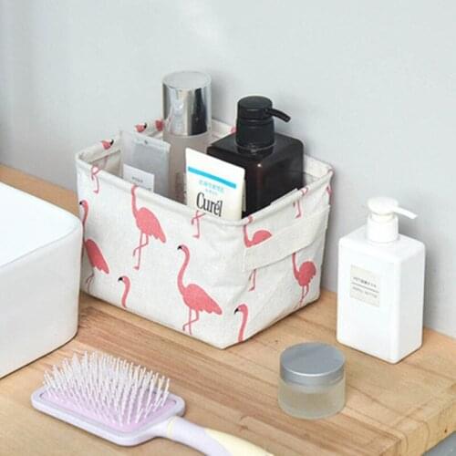 Nordic printed cottonCute Flamingo linen belt handle storage basket sundries storage basket fabric desktop cosmetic storage box