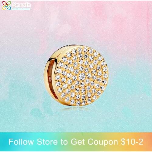 Smuxin 925 Sterling Silver Golden Dazzling Elegance Clip Charms fit Original Pandora Reflexion Bracelets Women Jewelry Girl Gift