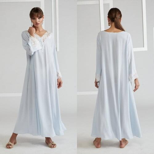 Light Blue Chiffon Bridal Dressing Gown Women Robe Sleepwear Honeymoon Lingerie Appliques Bathrobe Nightwear Babydoll Boudoir