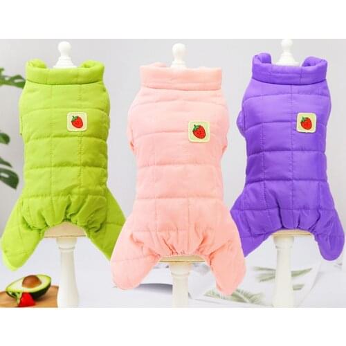Warm Pet Clothes Dog Jumpsuit Coat Thick Hoodie Parka Romper Overalls Winter Fruit Pattern Four Legs Suit For Small Dogs Yorkie