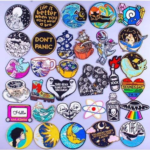 Letter Patches For Clothing Thermoadhesive Patches Mountain Patches Hippie Punk Iron on Embroideried Patches on Clothes Applique