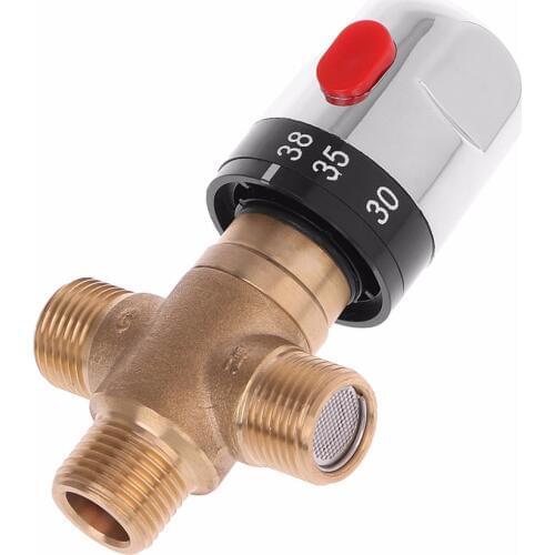 Solid Brass G1/2 Male 3 Way Thermostatic Mixing Valve Shower Water Temperature Control M08
