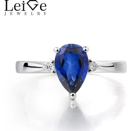 Leige Jewelry Blue Sapphire Ring Cocktail Party Ring September Birthstone Pear Cut Gemstone 925 Sterling Silver Lovely Rings