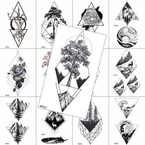 Forest Tree Temporary Tattoos Black Waterproof Tattoo Sticker Geometric Moon Billow For Men Women Body Art Drawing Tatoos Sheet