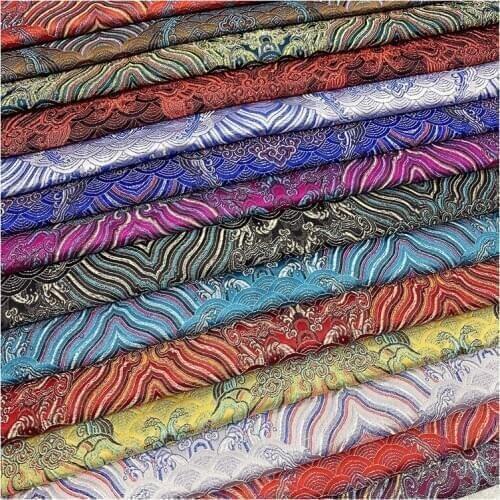 Wide 29" Silk Jacquard Mrocade Polyester Cotton Material Chinese Style Cushion Cos Ancient Costume Fabric Wave flower