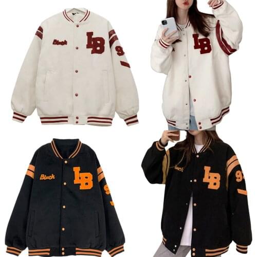 Hirigin New Fashion Women Oversized Baseball Jackets Number Letter Embroidery Long Sleeve Round Collar Bomber Jackets Wrap Coat