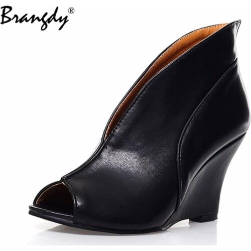 2021 Women Wedges Heel Sandals Peep Toe Hollow Out Chunky Gladiator Sandals With Strap Black Spring Summer Shoes Size 43