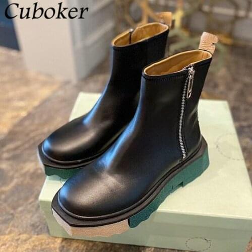 2021 Autumn Martin Boots Women Thick Sole ZIP Mid Calf Short Female Boots Brand Runway Motorcycle Boots Women Zapatos Mujer