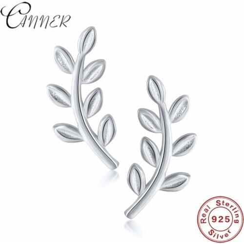 CANNER 100% 925 Sterling Silver Tree Leaves Small Stud Earrings for Women Fashion Jewelry Brincos boucle d'oreille Boho Earrings