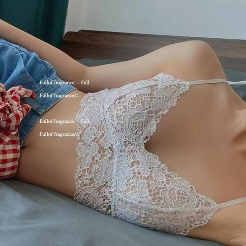 Womens Sexy French Open navel underwear no steel ring sling wrapped breast girl sexy lace triangle cup back bra top clothing