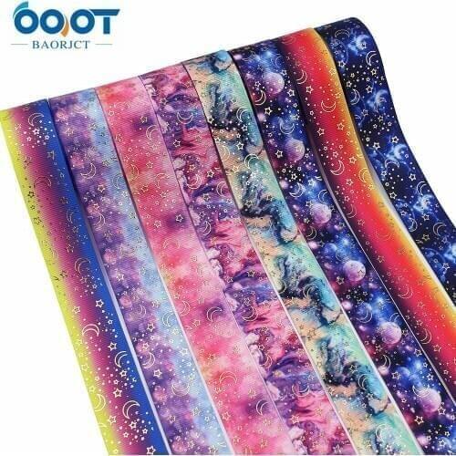 1''10Yards Hot Gold Star and Moon Printed Ribbon For Hair Bows DIY Crafts Handmade Accessories L-201014-1210