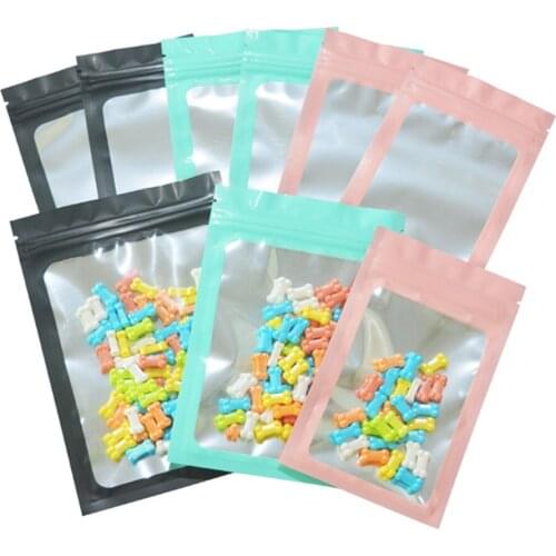 100Pcs Matte Aluminum Foil Frosted Window Bag Tear Notch Zip Lock Reusable Reclosable Food Tea Coffee Storage Packaging Pouches