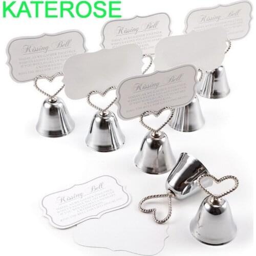 12PCS Silver/Gold Heart Bell Place Card Holder Wedding Favors with Matching Card for Table Card Holders
