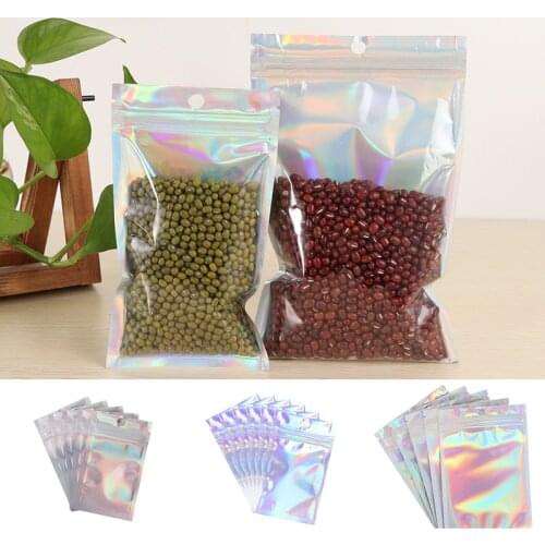 20Pcs Laser Iridescent Bag Zip lock Bags Pouches Iridescent Cosmetic Plastic Holographic Makeup Hologram Zipper Bags New