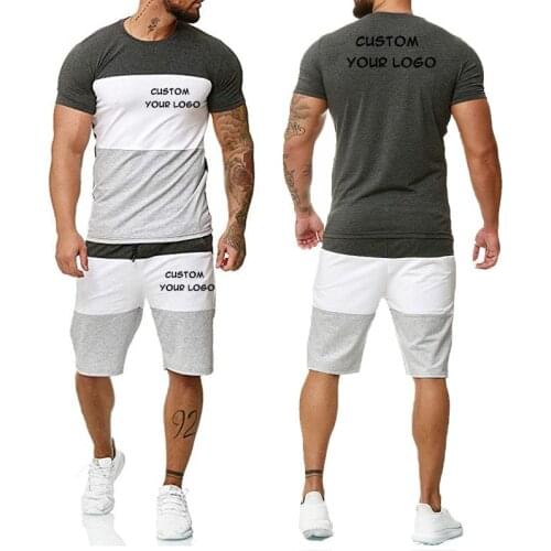 2020 Summer Men Sets 2 Piece Outfit Sport T Shirt And Short Pants Set Stripe Print Sweatsuits Casual Fashion Male Tracksuit