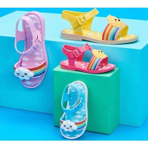 2021 New Mini Melissa Baby Sun Sandals Flat Jelly Shoes Rainbow Girl Cute Sandals Cloud Kids Shoes Toddler Melissa Sandals