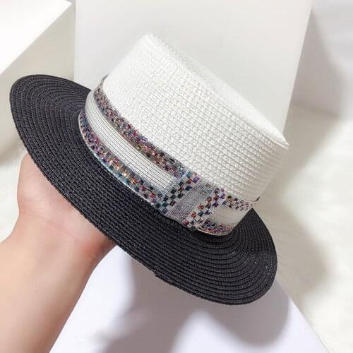 2021 New Panama Paper Straw Hat For Women Short Brim Simple Sun Protection Bucket Bape Cap Two-color Stitching Bonnet Enfant