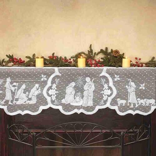 2020 Christmas Lace Tablecloth Virgin Mary Religious Day Fireplace Cover Fashion Table Runner Furnace Cloth Home Party Supplies