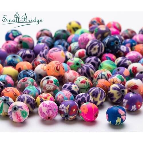 6 8 10mm Loose Pattern Round Polymer Clay Beads For Making Jewelry Girl Diy Accessories Bracelet Pearls Flower Beads C100