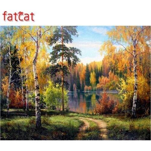 FATCAT 5d diy Diamond Painting Woods natural landscape Diamond Embroidery Full Square Round Drill Mosaic stickers decor AE628