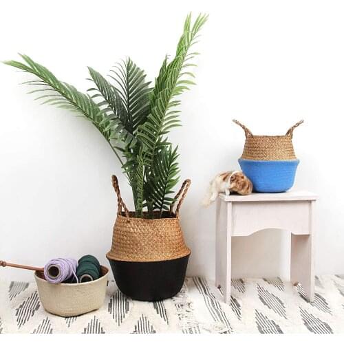 32*28cm Handmade Seagrass Storage Baskets Large Size Flower Pot Laundry Organizer Rattan Toy Container Living Room Home Decor