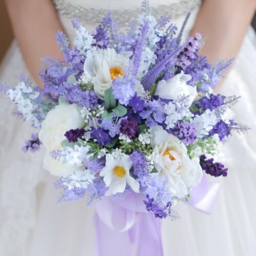 Fashion personality lavender flowers white flowers romantic wedding with bride bouquet linen ribs two light purple white corsage