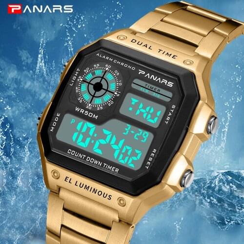 PANARS Digital Watchwrist Rose Gold Men Watches Top Brand Luxury LED 50M Waterproof Swimming Male Sports Clock Relogio Masculino