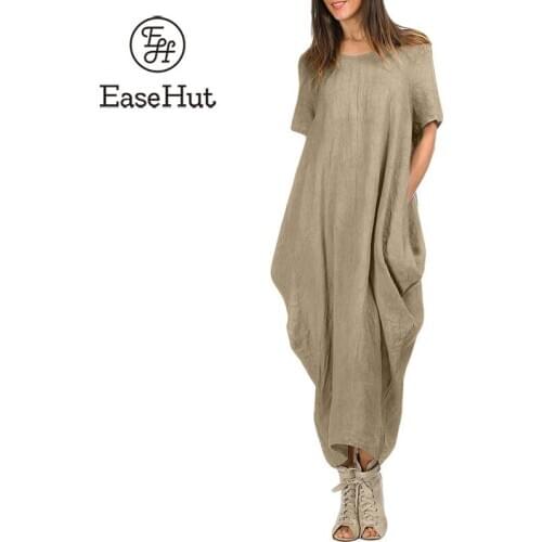 EaseHut Kaftan Oversized Women Long Maxi Dress robe femme Short Sleeve Pocket Asymmetric Baggy Casual Summer Sundress Plus Szie