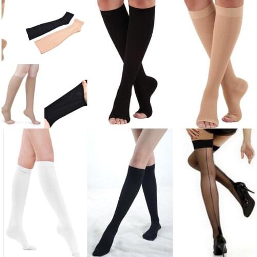 Elastic Open Toe Knee High Stockings S-XL Calf Compression Stockings Varicose Veins Treat Shaping Graduated Pressure Stockings
