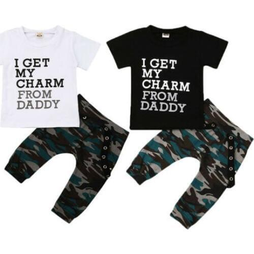 Casual Toddler Baby Kids Boys Clothes Sets 0-4Y Short Sleeve Letter Print T-Shirts+Camouflage Pants 2 Colors