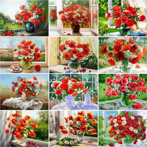 HUACAN 5D Diy Diamond Painting Kits Flowers Poppy Wall Decoration Embroidery Mosaic Window Cross Stitch Diamond Art