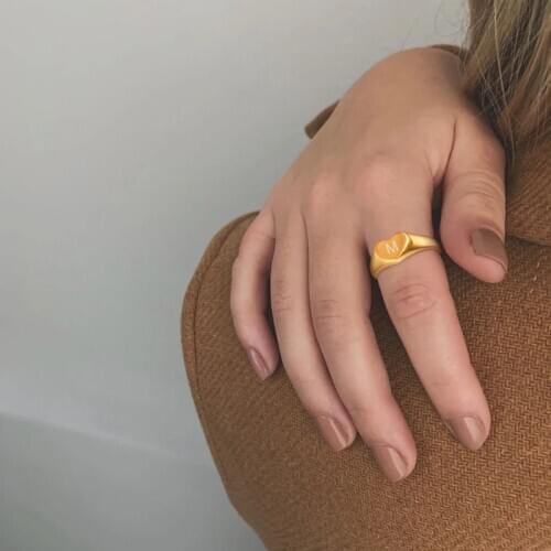 Personalized Women Heart Ring Gold Color Stainles Steel Signet Ring Customized Name Date Jewelry