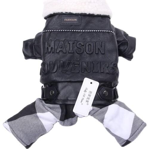 Fashion Pet Dog PU Leather Jumpsuit Letters Design Cat Puppy Coat Jacket Warm clothes Apparel 6 sizes 2 Colours