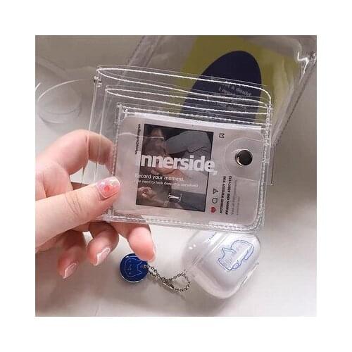Ins fire South Korea transparent pvc short wallet female girl student ID bag coin purse can hang keychain
