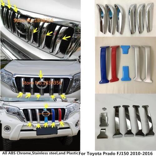 Car Body ABS Chrome Front Racing Grill Grille Radar Camera Trim Cover For Toyota Prado FJ150 2010 2011 2012 2013 2014 2015 2016