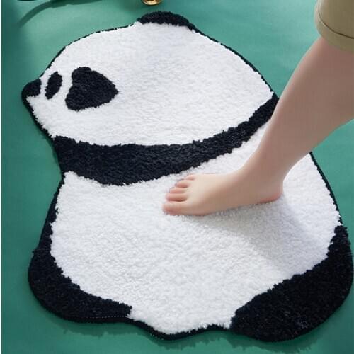 Panda Fluffy Bathroom Mat Carpet Animal Area Rug Bath Room Floor Tub Side Absorbent Anti Slip Pad Bathmat Doormat Home Decor