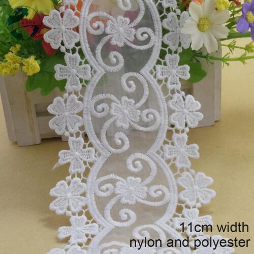 10yards 11cm wide white lace polyester embroid lace sewing ribbon fabric guipure diy trims wedding lace Garment Accessories#3837