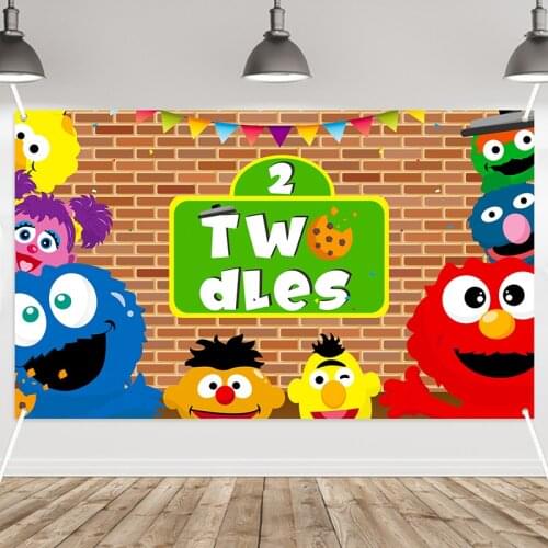 Sesame 2nd Brick Wall Photography Backdrop Elmo Cartoon Theme Photo Booth Room Decor Birthday Decoration Party Supplies for Kids