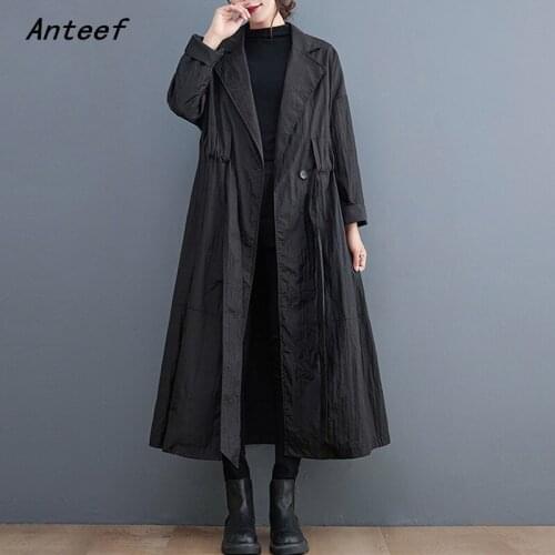 Anteef long sleeve casual loose spring autumn clothes oversized trench coat for women 2021 jackets Outerwear