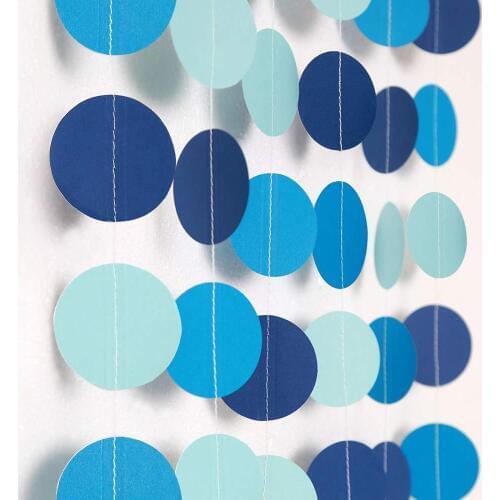 Summer Under the Ocean Themed Blue Paper Circle Garlands Streamer for Pool Beach Baby Shower Kids Room Birthday Hanging Banner