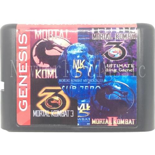 MD Kombat Mortal 5 In 1 Game cartridge For 16 bit Game With PAC Mania SEGA GENESIS MegaDrive