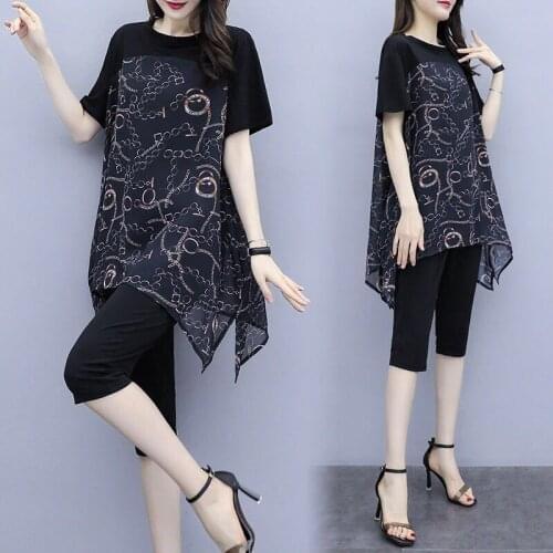 Fashion Summer two piece set Women Loose Pants +plus size Casual shirt Tops suits lady elegant womens sets