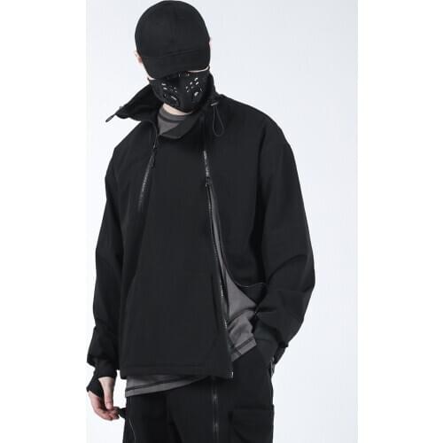 SILENSTORM 2020AW New Techwear Mens Zip Up Black Hoodie Hip Hop Style Punk Fashion Style Streetwear