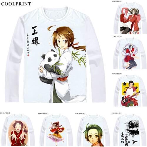 Coolprint China Asian Allied Forces T Shirt Axis Powers Hetalia Men T-shirt Casual Vintage TShirt Printed Long Sleeve Shirts