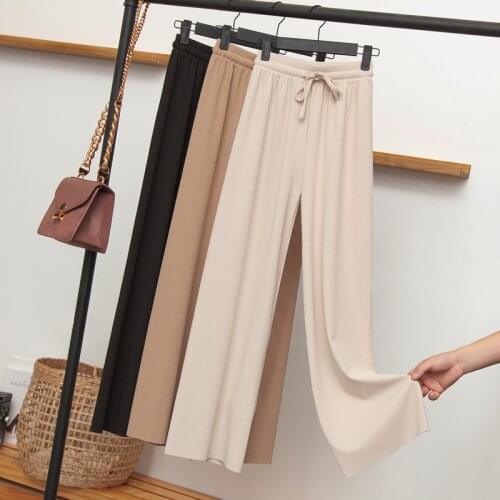 Soft Comfort Women Pants 2021 New High Waist Casual Summer Slacks Pants Women Ice Silk Ankle-Length Long Trousers Female Slacks