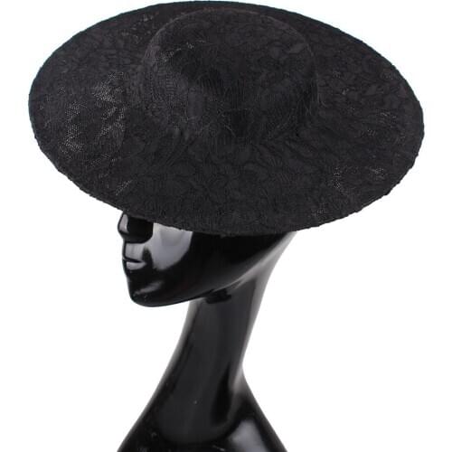 NEW ARRIVAL 30CM Black Big Millinery Imitation SINAMAY Fascinators Base with Lace Cocktail Party Hats DIY Hair Accessories