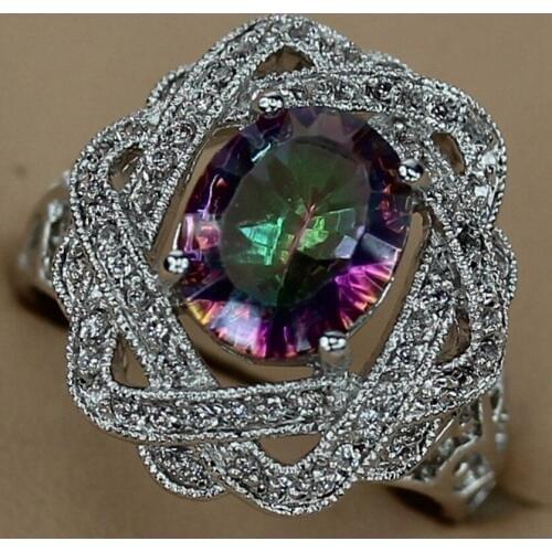 Fleure Esme charms Engagement wedding rings for men and women accessories Rainbow Cubic Zirconia Rhodium Plated R3302 size 6 7 8