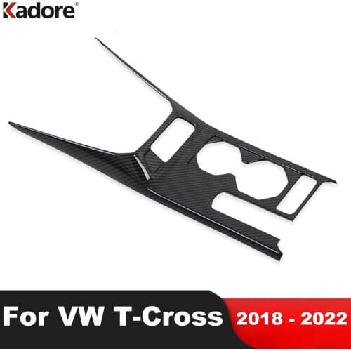 For Volkswagen For VW T-Cross 2018 2019 2020 Carbon Fiber Car Interior Gear Shift Panel Cover Trim Water Cup Holder Frame LHD
