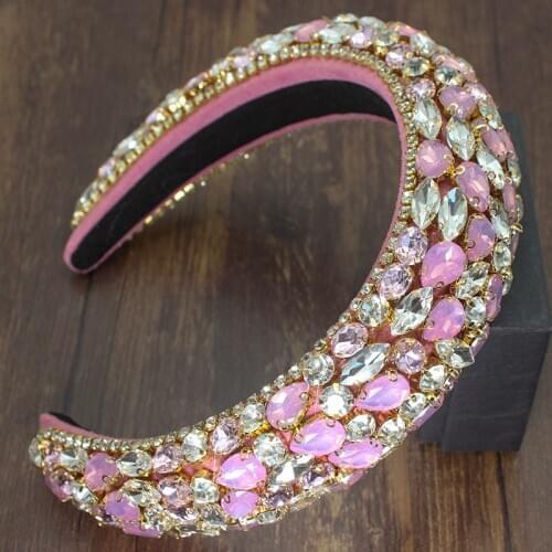 Baroque Fashion Colorful Full Rhinestones ZA Headbands Luxury Shiny Padded Crystal Wedding Hairband For Women Bride Headband